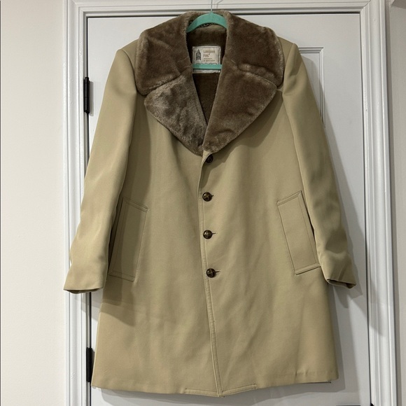 Vintage LONDON FOG Jacket Mens 44 Long Faux Fur Lined Overcoat Trench Coat